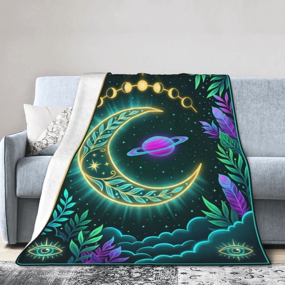 Celestial Sun And Moon Blanket, Cosmic Celestial Throw, Soft Warm Cozy Flannel Blanket for Sofa Couch, Moon Lover Home Decor 50x40