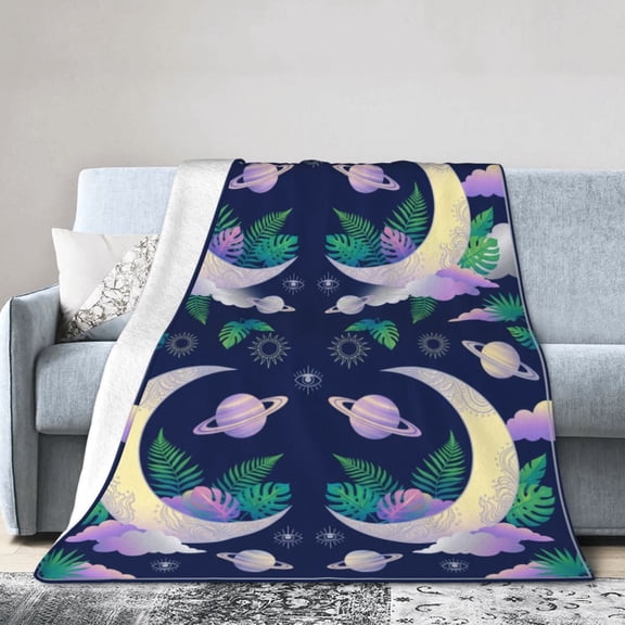 Celestial Sun And Moon Blanket, Cosmic Celestial Throw, Soft Warm Cozy Flannel Blanket for Sofa Couch, Moon Lover Home Decor 50x40