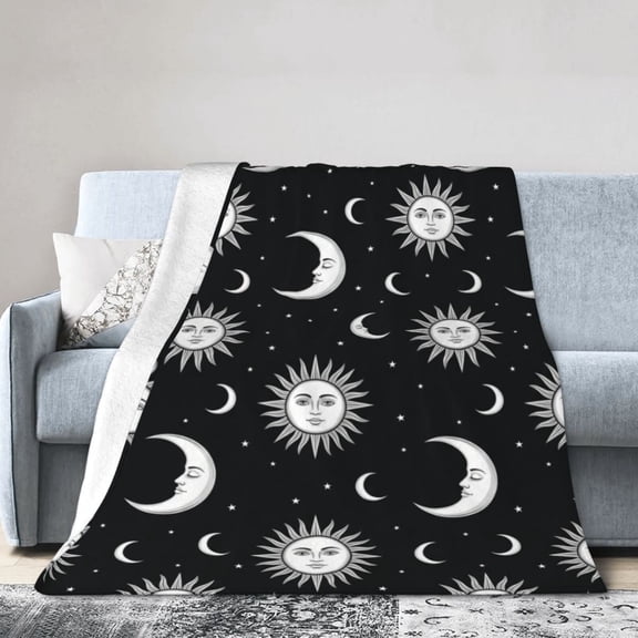 Celestial Sun And Moon Blanket, Moon Blanket, Gothic Star Celestial Design, Soft Cozy Throw, Halloween Christmas Gift for Women Men 50x40