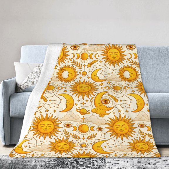 Celestial Sun And Moon Blanket, Soft Warm Flannel Throw, Cozy Blanket for Bedroom, Celestial Room Decor 50x40