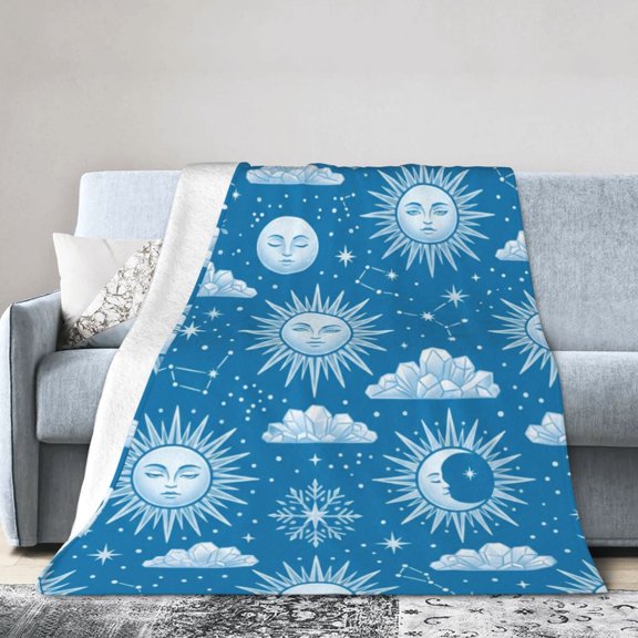 Celestial Sun And Moon Blanket, Soft Warm Flannel Throw, Cozy Blanket for Bedroom, Celestial Room Decor 50x40