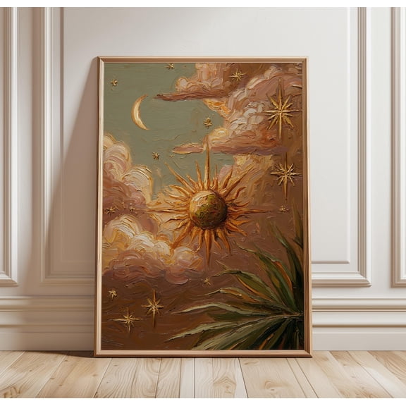 Celestial Sun And Moon Mystical Cosmic Golden Astrology Wall Art Unframed Paper Print