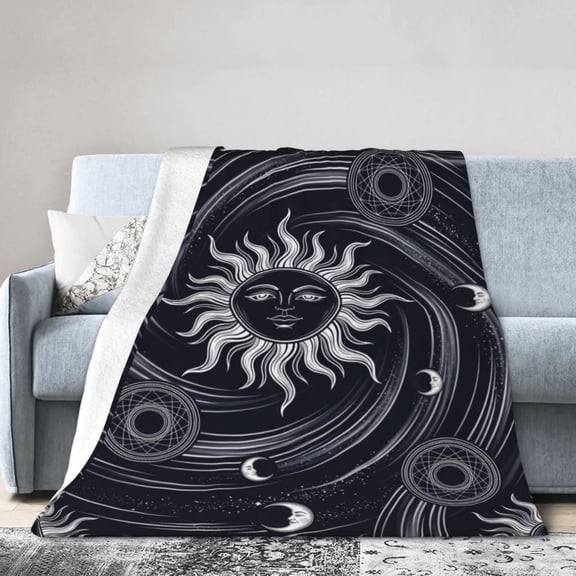 Celestial Sun And Moon Throw Blanket, Moon Blanket, Celestial Design, Soft Warm Flannel Blanket, Christmas Gift for Women Men 50x40