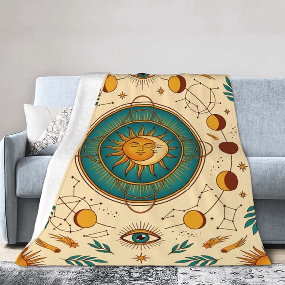 Celestial Sun And Moon Throw Blanket, Soft Plush Flannel Blanket for Women Men, Birthday Gift, Cozy Home Decor Throw 50x40