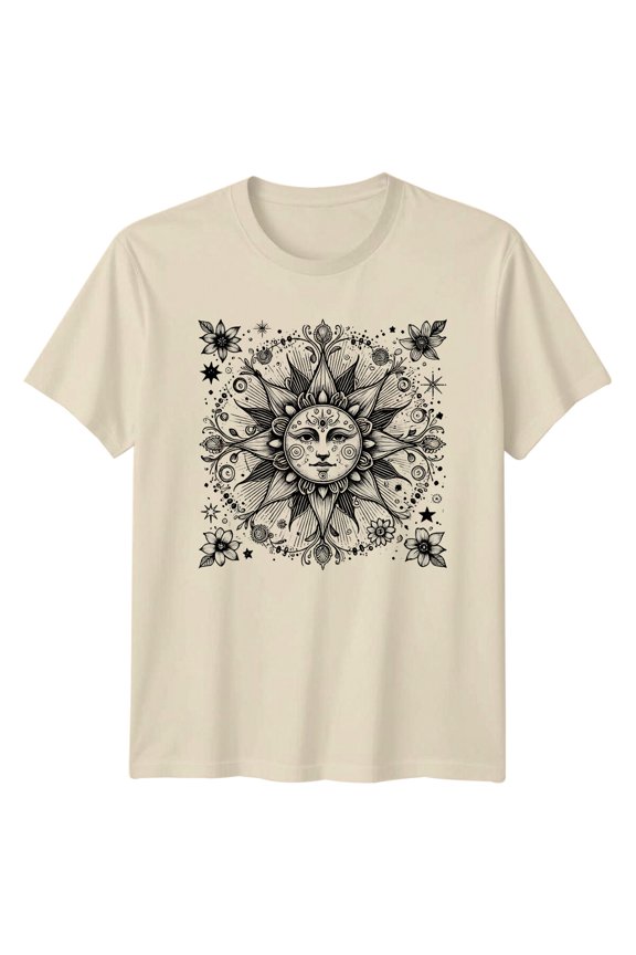 Celestial Sun Face T-Shirt, Magic Astrology Graphic Tee All Size S-5XL