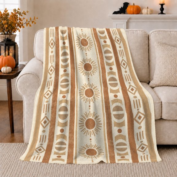 Celestial Sun Geometric Boho, Cozy Celestial Art Scene, Warm Flannel Blanket for Living Room and Bedroom, Celestial Art Lovers Thanksgiving Gift, Artistic Home Decor