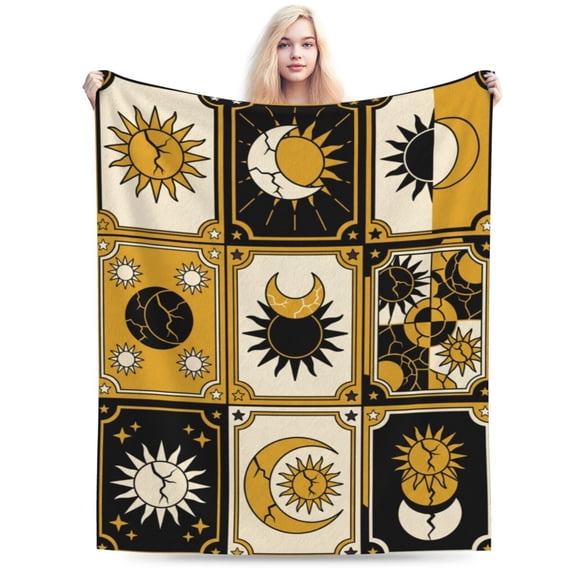 Celestial Sun Moon Blanket, Bohemian Flannel Throw Blanket, Super Soft Cozy Warm Blanket for Sofa, Couch, Recliner, Bedroom Decor, Astrology Inspired Gift 50x40