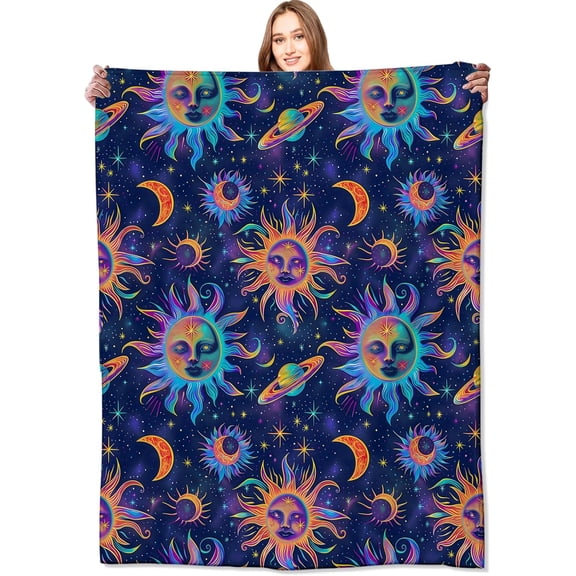 Celestial Sun & Moon Blanket Star Solar System Bohemian Blankets,Birthday Gifts for Users Women & Astrology Lovers,Lightweight Soft Fleece Cozy for Sofa Couch Bed Room Decor 40x50in
