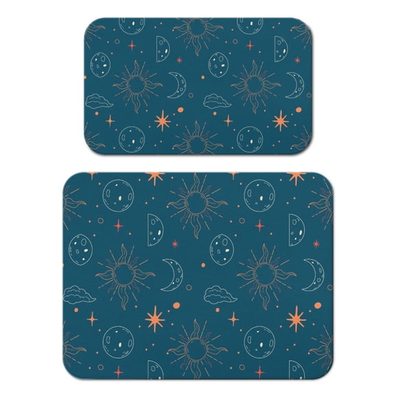Celestial Sun & Moon Coffee Bar Mat, Absorbent Dish Drying Pad with Starry Sky & Cosmic Patterns, Leak-Proof Non-Slip Kitchen Mat for Coffee Makers
