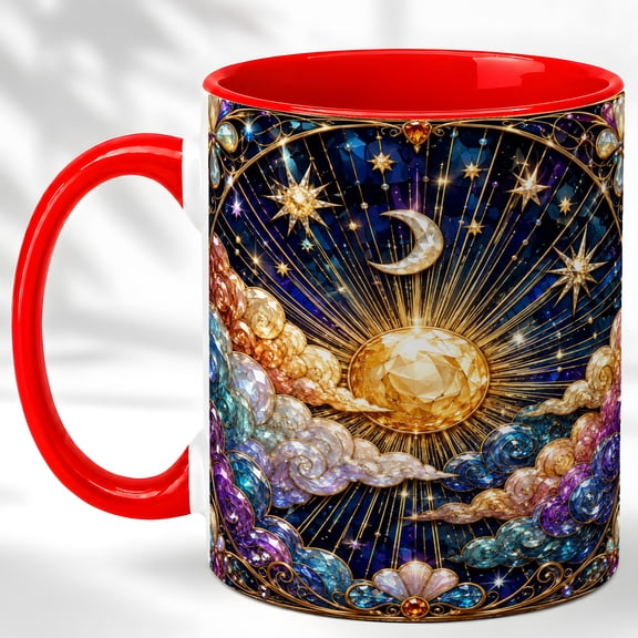 Celestial Sun Moon Coffee Mug, Starry Sky Mug, Ceramic Cup