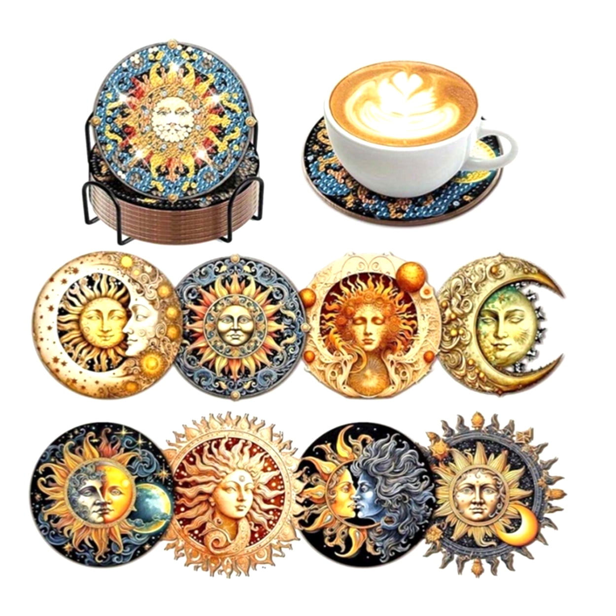 Celestial Sun Moon DIY Coaster Set Of 8 Diamond Paint By Number Kit