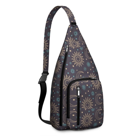 Celestial Sun and Moon Drawstring Backpack – Vintage Boho Astrology & Starry Night Print – Mystical Moon Phase & Cosmic Aesthetic Bag for Hiking, Festivals, and Spiritual Travel