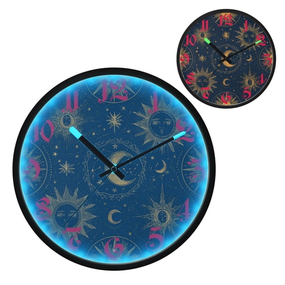 Celestial Sun Moon Luminous Wall Clock with Sound-Activated LED 12-Inch Silent Acrylic Timepiece for Bedroom Livingroom or Office