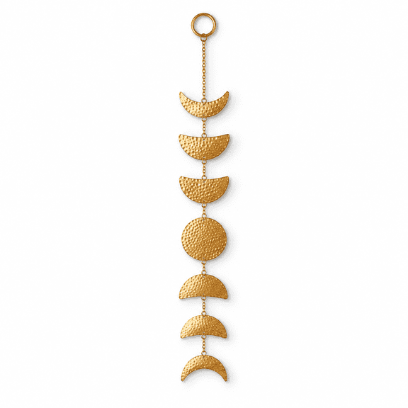Celestial Sun and Moon Metal Chain Wall Hanging, 22-Inch Long Minimalist Vertical Garland with Charms, Aesthetic Gold Moon Phase Decor for Bedroom and Entryway, Modern Dorm & Studio Wall Art