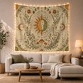 thumbnail image 1 of Celestial Sun Moon with Mushrooms on Parchment Background, Whimsical Boho for Nature Lovers, Mystical Fantasy Wall Art, Birthday Gift, Tapestry Wall Hanging for Bedroom and Living Room, 1 of 7