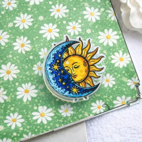 Celestial Sun Moon Phone Grip, Tarot Cosmic Astrology Phone Holder, Witchy Hobo Aesthetic Gift, or E-Reader Grip Accessory