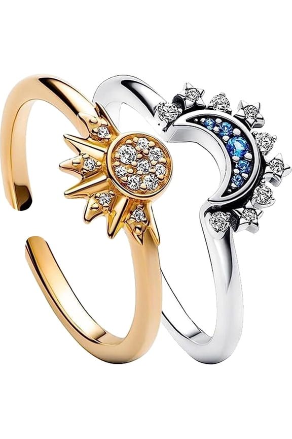 Celestial Sun and Moon Ring Set Friendship Promise RingMoon Sun Stacking Ring Stackable Sparkling Matching Rings Non Tarnish Ring Summer Jewelry Engagement Anniversary Birthday for Women