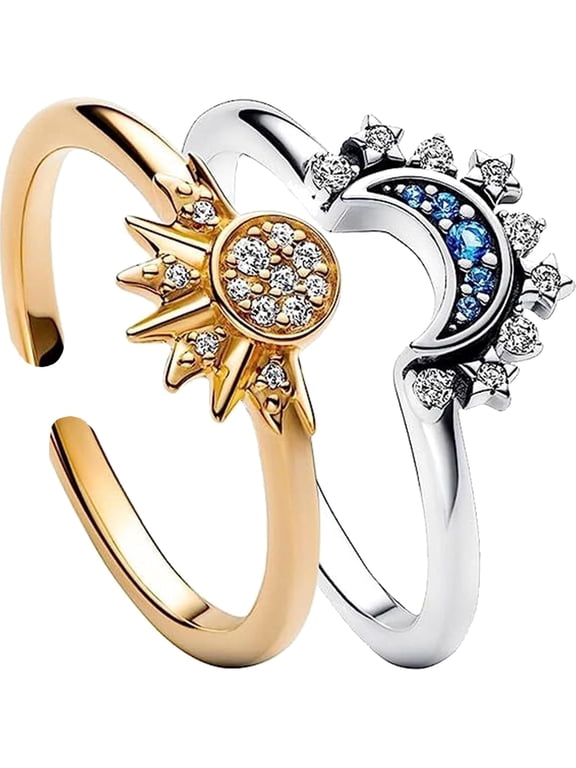 Celestial Sun and Moon Ring Set Friendship Promise RingMoon Sun Stacking Ring Stackable Sparkling Matching Rings Non Tarnish Ring Summer Jewelry Engagement Anniversary Birthday for Women