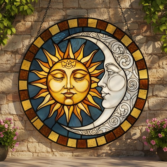 Celestial Sun Moon Stained Glass Lamp - Table Lamp | Yin Yang Art | Spiritual Boho Decor | Gift for Her | Home Accent