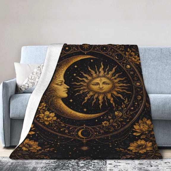 Celestial Sun Moon Stars Blanket Gift Throw Blanket Gold Starry Sky Gift for Women Boho Room Decor 50x40