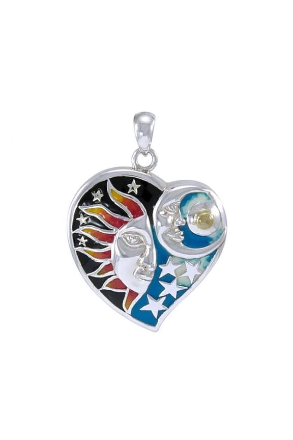 Celestial Sun Moon Stars Heart 925 Sterling Silver Pendant Fine Universe Jewelry