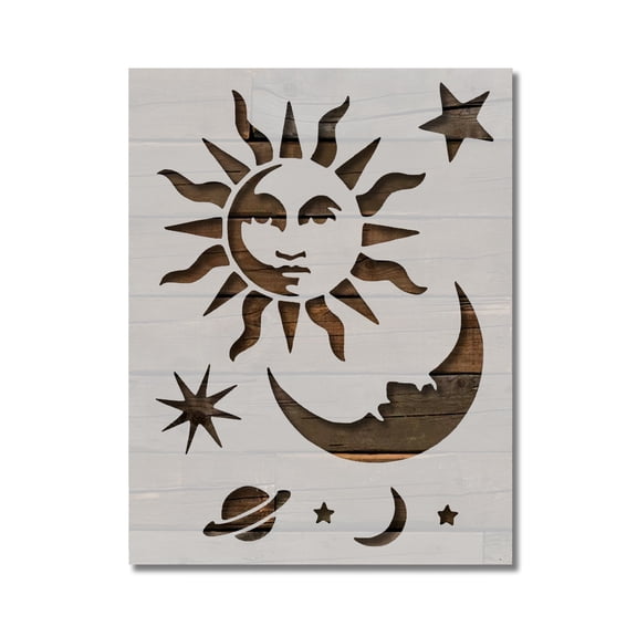 Celestial Sun Moon Stars Ouija Board Stencil Template Reusable 8.5 x 11 for Painting on Walls, Wood, Etc. By Stencilville