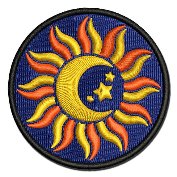 Celestial Sun Moon and Stars Applique Multi-Color Embroidered Hook & Loop Patch - 2.0 Inch Mini