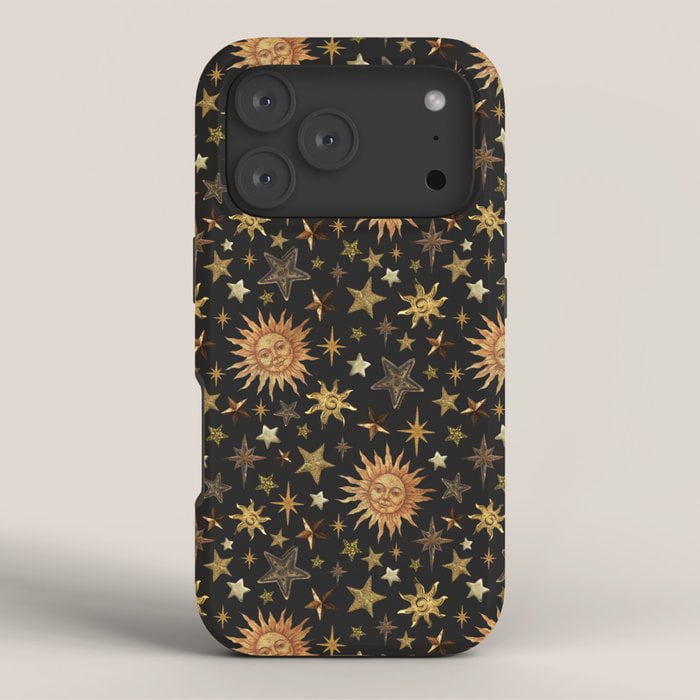 Celestial Sun, Moon and Stars Black and Gold Tough Case for Apple ...