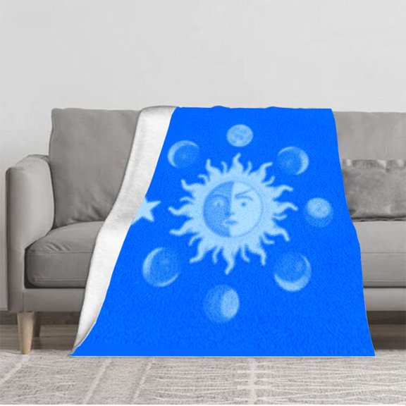 Celestial Sun & Moons Design Flannel Blanket - Soft Cozy Durable for Sofa Travel Bed & Chair - Perfect Warmth & Style