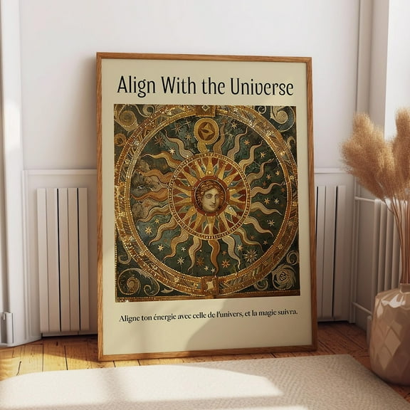 Celestial Sun Mosaic Wall Art – Align With The Universe Print - Antique Golden Astrology Wall Decor Wall Art, Modern Wall Decor, 16x24 UNFRAMED