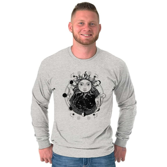 Celestial Sun Space Hands Spiritual Plus Size Long Sleeve Graphic Tee Shirt Brisco Brands 3X