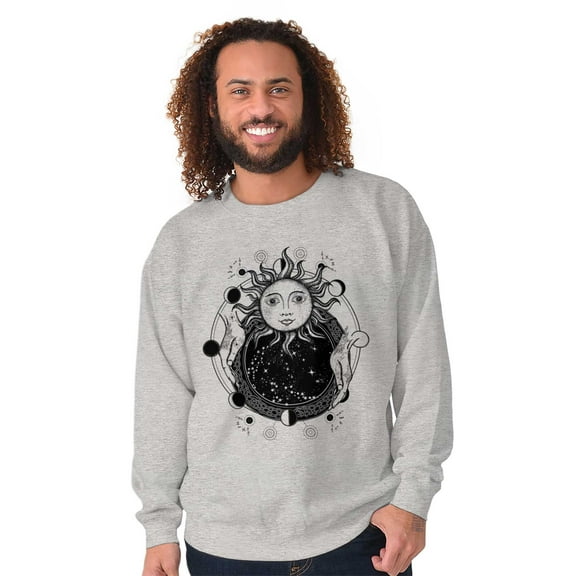 Celestial Sun Space Hands Spiritual Unisex Plus Fleece Graphic Sweatshirt Brisco Brands 3X