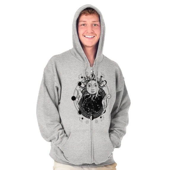 Celestial Sun Space Hands Spiritual Unisex Fleece Graphic Zip Up Hoodie Brisco Brands 4X