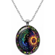 Celestial Sun and Moon Pendant Necklace - Mystical Colorful Jewelry Design