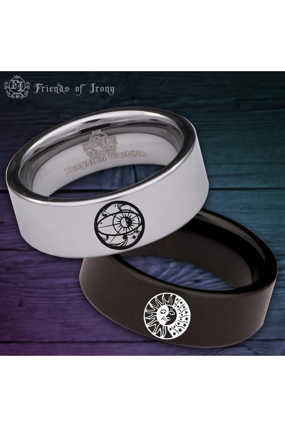 Celestial Sun and Moon Tungsten Carbide Ring