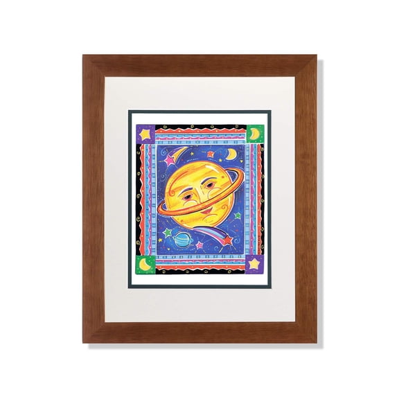 Celestial Sun w/Planets Moon and Shooting Stars Wall Picture AntW/G Matted Oak Framed Art Print