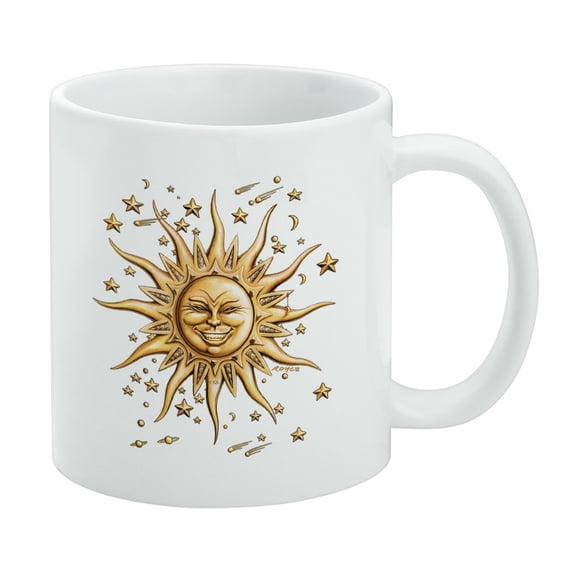 Celestial Suns Moon Shooting Stars White Mug