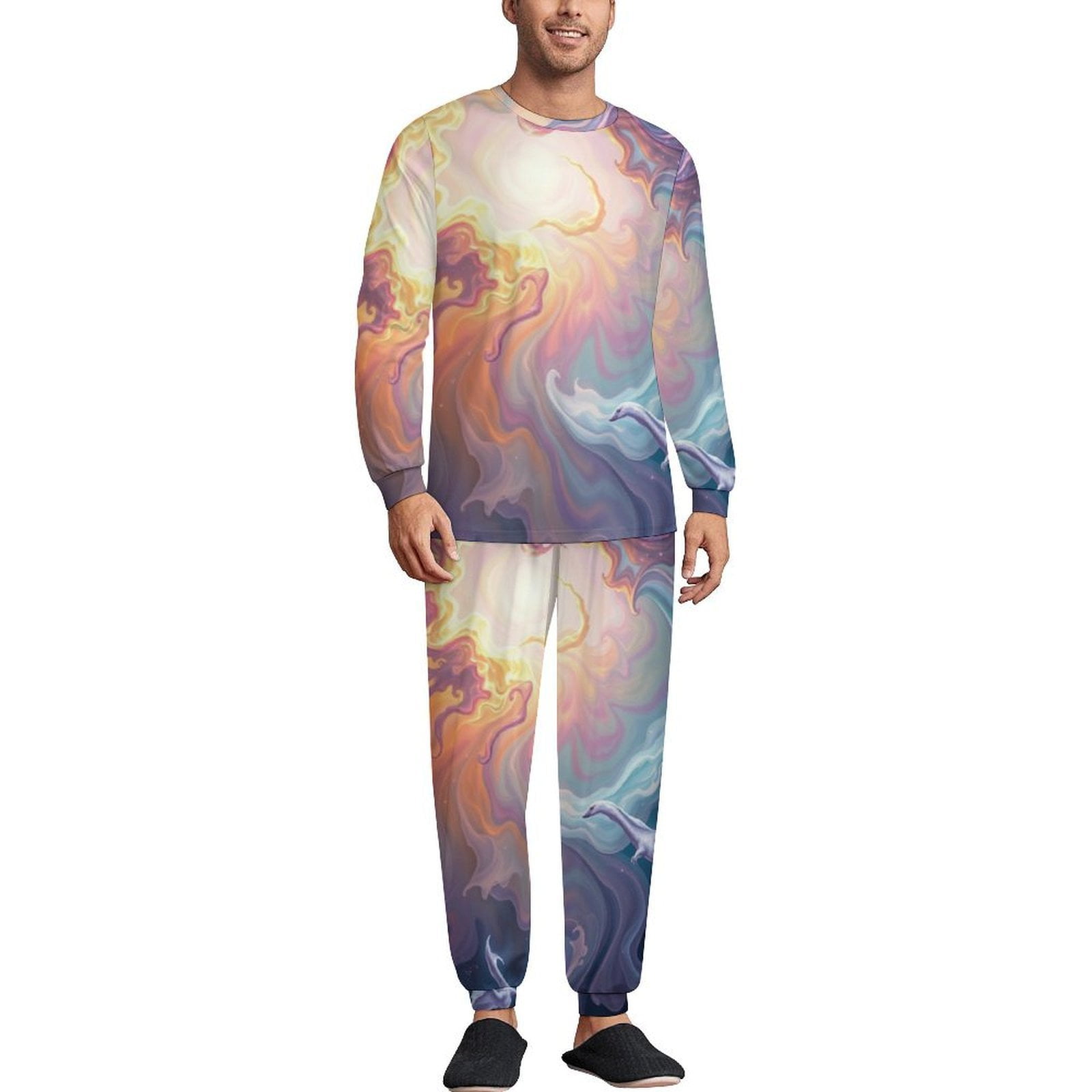 Celestial Swan Flight Fantasy Pajamas Mens Warm Sleepwear Autumn Long ...