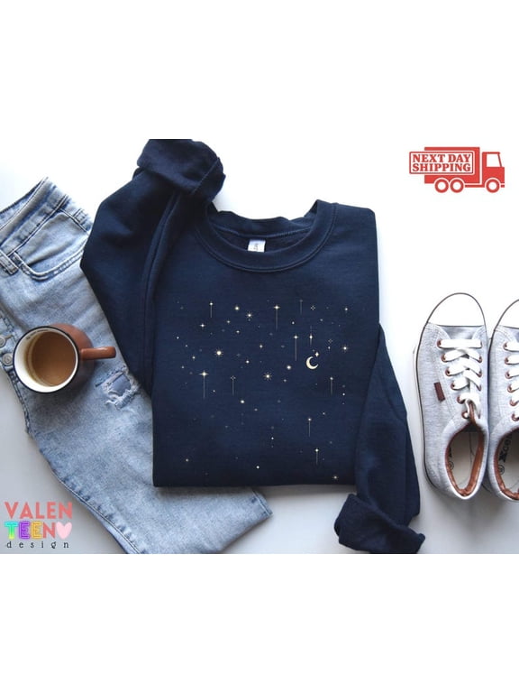 Celestial Sweatshirt, Minimalist Stars Sweatshirt, Mystical Moon Star Hoodie, Space Pullover