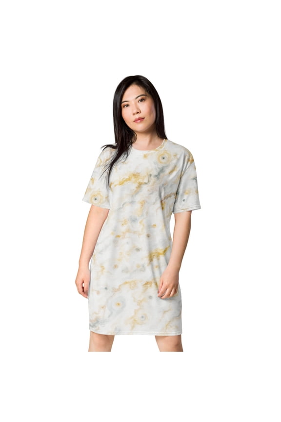 Celestial T-Shirt Dress | Jupiter Moon Io Inspired All-Over Print Dress | Cosmic Streetwear Fashion (3XL)