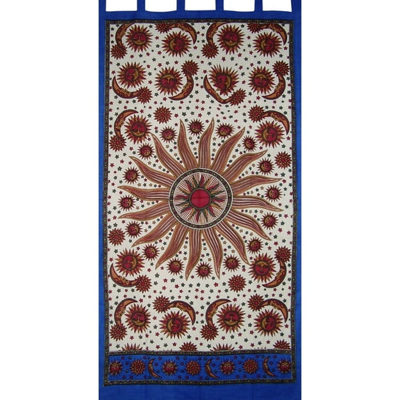 Celestial Tab Top Curtain Drape Panel Cotton 44" x 88" Blue