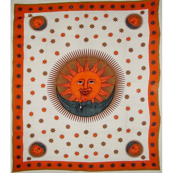 Celestial Tapestry Cotton Bedspread 102" x 88" Full-Queen White