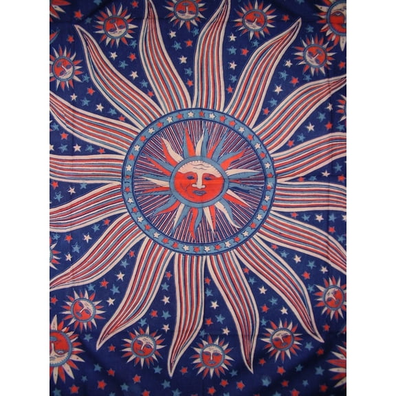 Celestial Tapestry Cotton Bedspread 106" x 70" Twin Blue