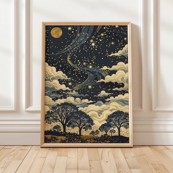Celestial Tree Art, Moon And Stars Poster , Poster Print Only