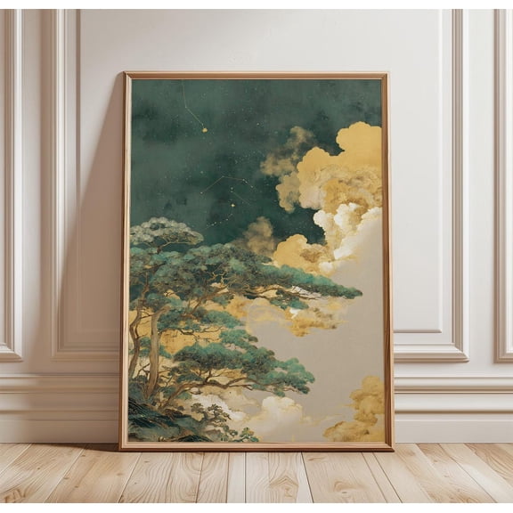 Celestial Tree Poster, Japanese Style Night Sky Wall Art