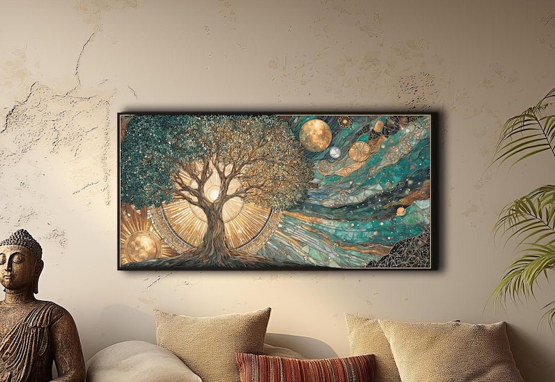 Celestial Tree of Life Canvas Print: Sun and Moon Cosmic Wall Art 8X12 ...