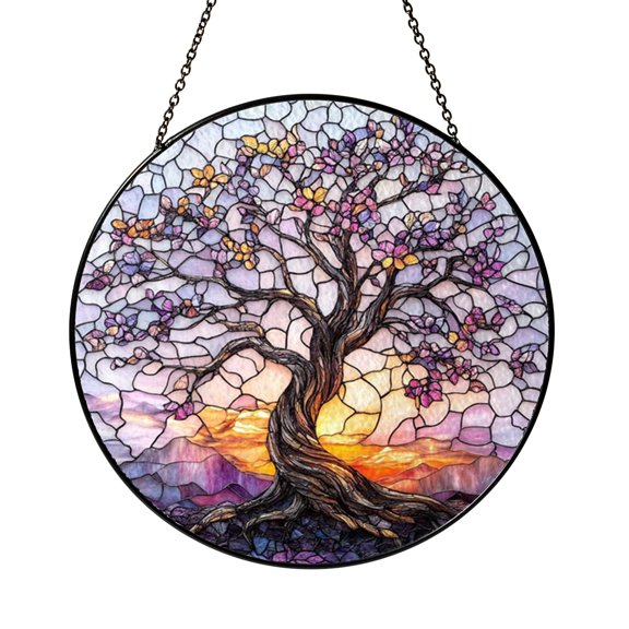 Celestial Tree of Life Suncatcher Circle Display Plaque Present Glass