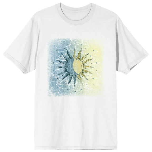 Celestial Tropics Blue And Yellow Sun Men's White T-Shirt-XXL