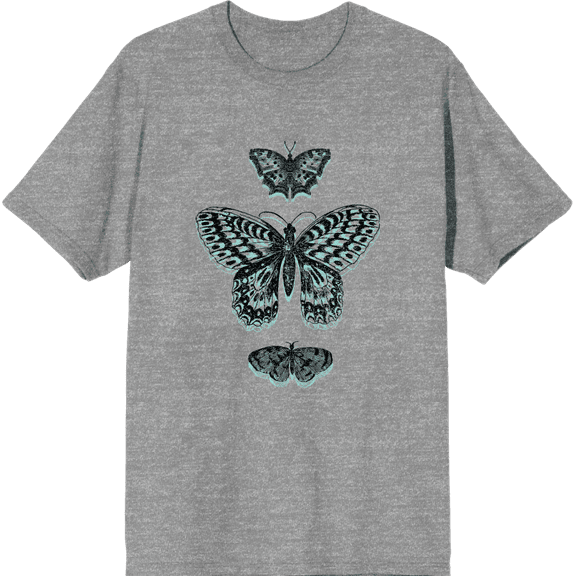 Celestial Tropics Butterflies Adult Heather Gray Crew Neck Short Sleeve Tee-XXL