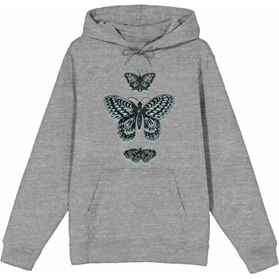 Celestial Tropics Butterflies Adult Heather Gray Long Sleeve Hoodie-3XL